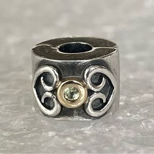 Pandora Silver & 14K Gold Double Heart Peridot Clip Charm